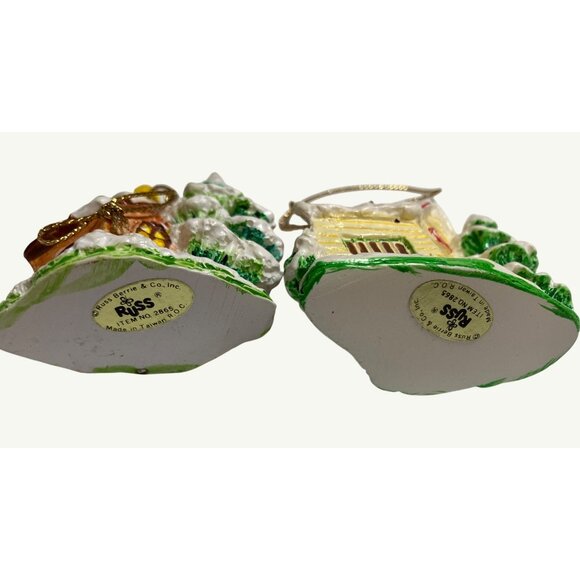 Russ Berrie Vintage Ceramic Christmas Ornaments Set Of 2 Church and Toy Shop - Picture 8 of 8